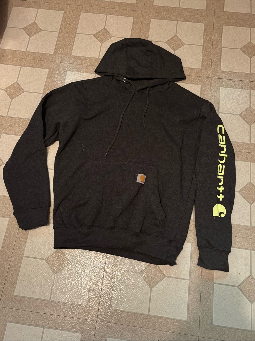 NEW Carhartt Men's Charcoal Grey Hooded Sweatshirt with Sleeve Logo